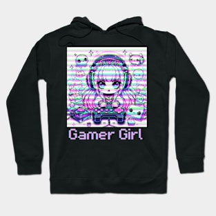 Gamer Girl Anime Retro Glitch Hoodie